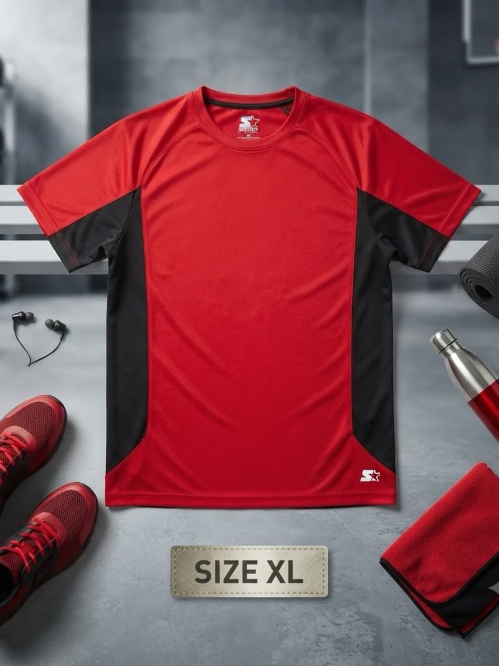 STARTER Red and Black Athletic Short Sleeve Jersey